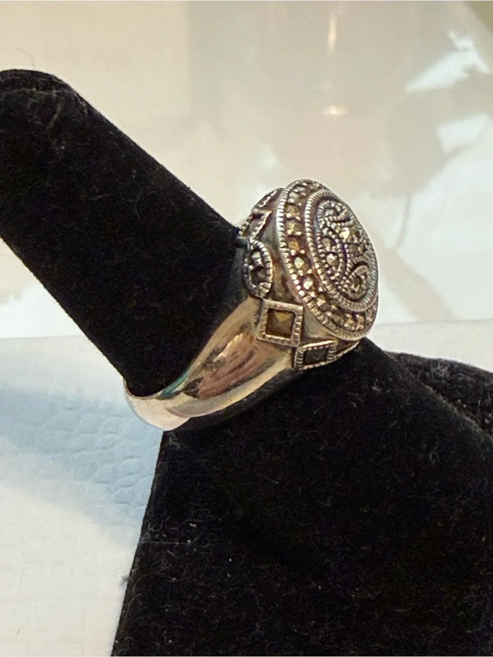 Judith Jack Art Deco Sterling shield silver oval Marcasite ring